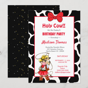 Cute Red Black Cowgirl Birthday Party Invitation