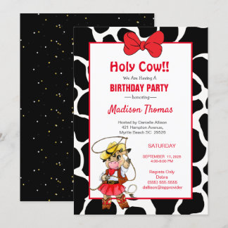Cute Red Black Cowgirl Birthday Party Invitation