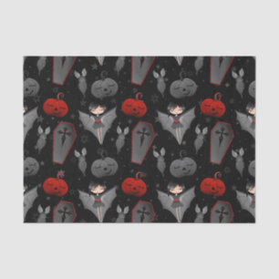 CUTE RED BLACK GRAY HALLOWEEN BAT GIRL TISSUE PAPER