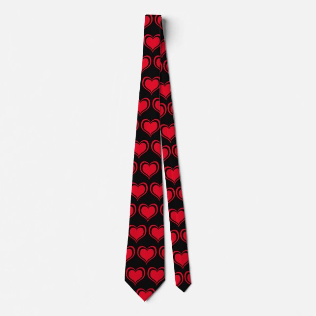 Cute Red Black Heart Valentines Day Pattern Love Tie (Front)