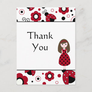 Cute red black lady bugs thank you postcard