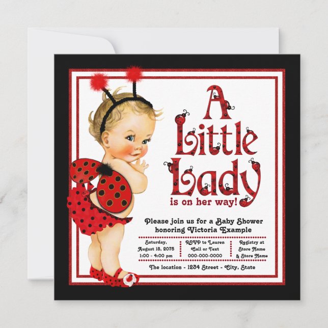 Cute Red Black Ladybug Baby Shower Invitation (Front)
