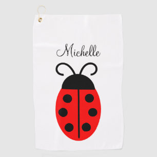 Cute Red Black Ladybug Name Golf Towel