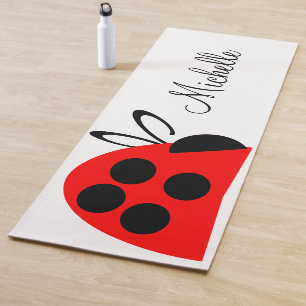 Cute Red Black Ladybug Name Yoga Mat