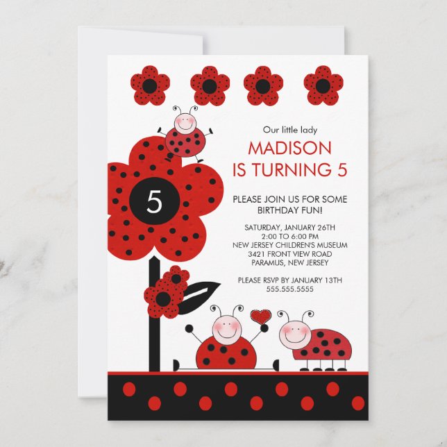 Cute Red & Black Ladybugs Birthday Invitation (Front)
