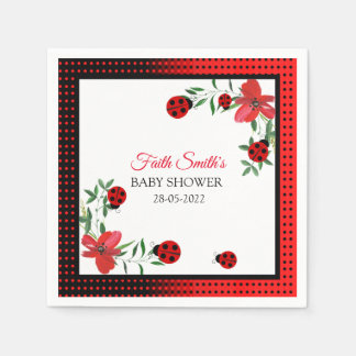 Cute Red & black Ladybugs | Watercolor Flowers  Napkin