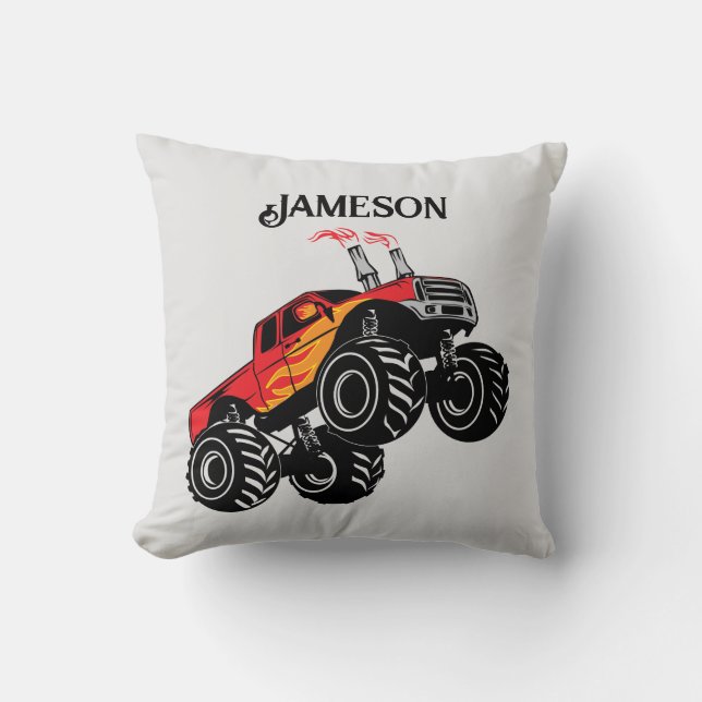 Cute Red Black Monster Truck Pick Up Cushion (Front)
