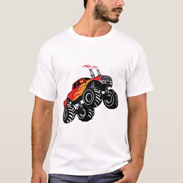 Cute Red Black Name Monster Truck T-Shirt (Front)