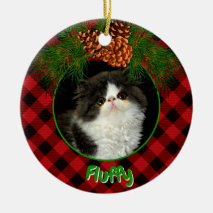 Cute red black plaid pinecone pet photo template ceramic tree decoration