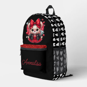 Cute red & Black Teddy Bear Moto Jacket Heart Printed Backpack