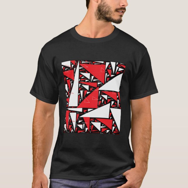 Cute Red Black White Triangle Collage T-Shirt (Front)