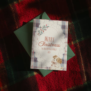 Cute Red Blue Gingham Lace Puppy Doily Christmas  Holiday Card