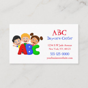 Cute Red Blue Green Childcare Daycare Babysitter Business Card