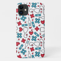 Cute Red Blue Nurse Doctor Pattern