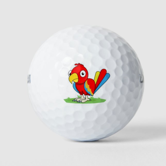 cute red blue parrot golf ball (Front)