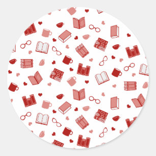 Cute Red Book and Reading Pattern Classic Round Sticker