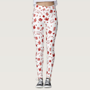 Cute Red Book and Reading Pattern Leggings