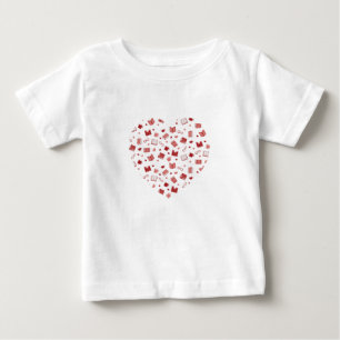 Cute Red Book and Reading Pattern on heart Baby T-Shirt