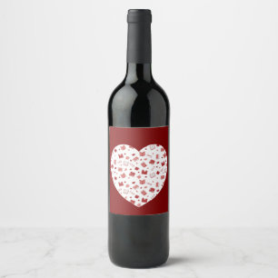 Cute Red Book and Reading Pattern on heart Wine Label