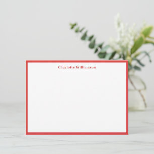 Cute Red Border Simple Personalised Stationery Thank You Card