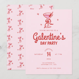 Cute Red Bow Cocktail Galentine's Day Party Invitation