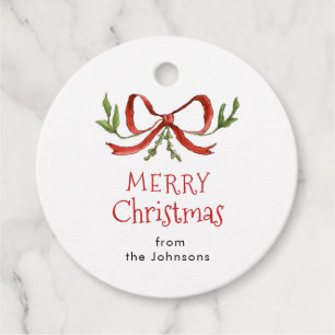 Cute Red bow Merry Christmas Favour Tags