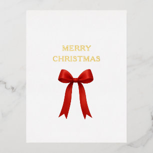 Cute Red Bow Merry Christmas Foil Holiday Postcard