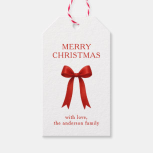 Cute Red Bow Merry Christmas Gift Tags