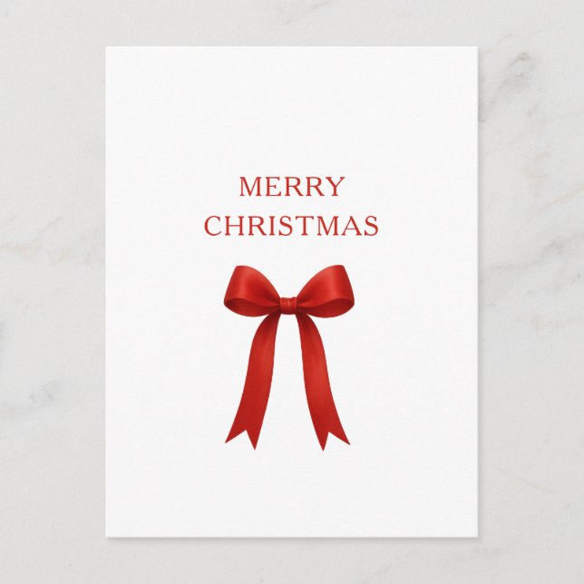  Cute Red Bow Merry Christmas Holiday Postcard (Front)