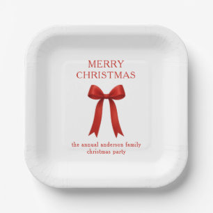  Cute Red Bow Merry Christmas Paper Plate