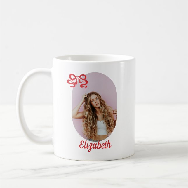  Cute Red Bow Photo Coffee Mug (Left)