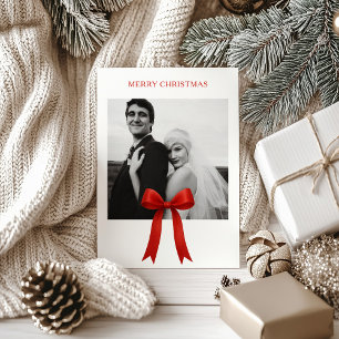  Cute Red Bow Photo Merry Christmas Holiday Card