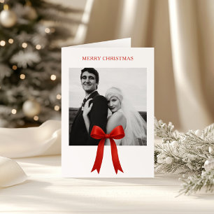  Cute Red Bow Photo Merry Christmas Holiday Card
