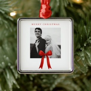Cute Red Bow Photo Merry Christmas Metal Tree Decoration