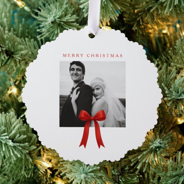  Cute Red Bow Photo Merry Christmas Tree Decoration Card (Insitu (Tree))