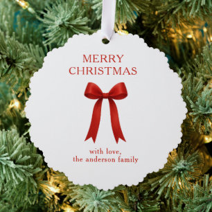 Cute Red Bow Photo Merry Christmas Tree Decoration Card