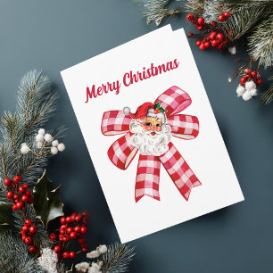 Cute red bow & Santa Claus, Simple Photo Christmas Card