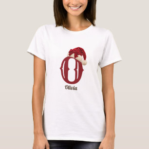 Cute Red Bow Santa Hat Monogram Name Christmas T-Shirt