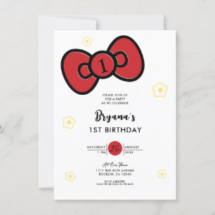 Cute Red Bow Whimsical Birthday Party Invitation