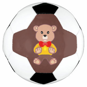 Cute Red Bowtie Beige Teddy Bear Brown Football
