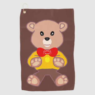 Cute Red Bowtie Beige Teddy Bear Brown Golf Towel
