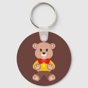 Cute Red Bowtie Beige Teddy Bear Brown Key Ring