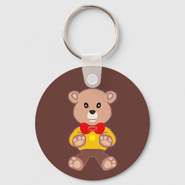 Cute Red Bowtie Beige Teddy Bear Brown  Key Ring (Front)