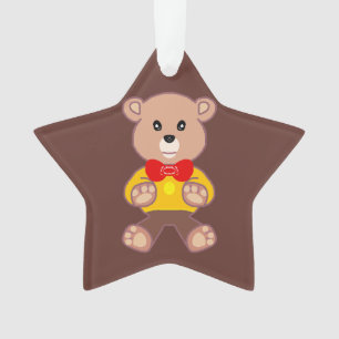 Cute Red Bowtie Beige Teddy Bear Brown Ornament