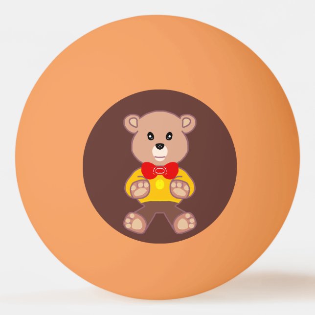 Cute Red Bowtie Beige Teddy Bear Brown  Ping Pong Ball (Front)
