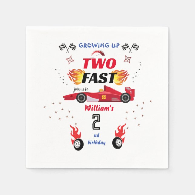 cute red boy cars Race Car two fast 2nd birthday Napkin (Front)