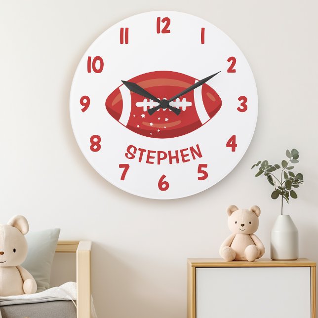 Cute Red Boys Football Bedroom Wall Large Clock (Creator Uploaded)