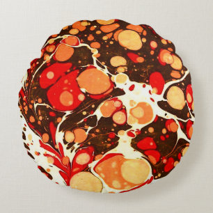 Cute red brown orange abstract stones round cushion