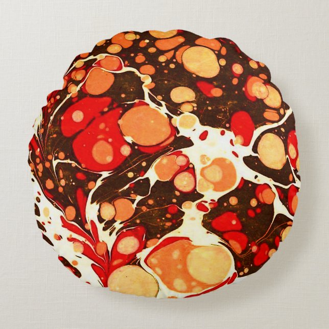 Cute red brown orange abstract stones round cushion (Front)