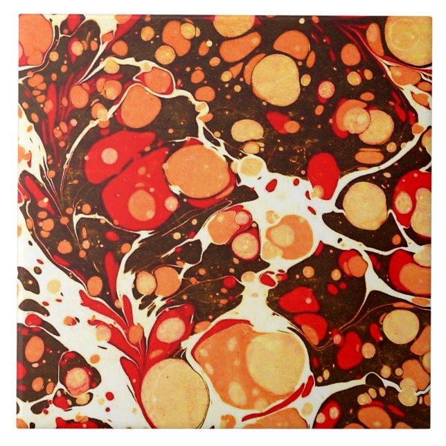 Cute red brown orange abstract stones tile (Front)